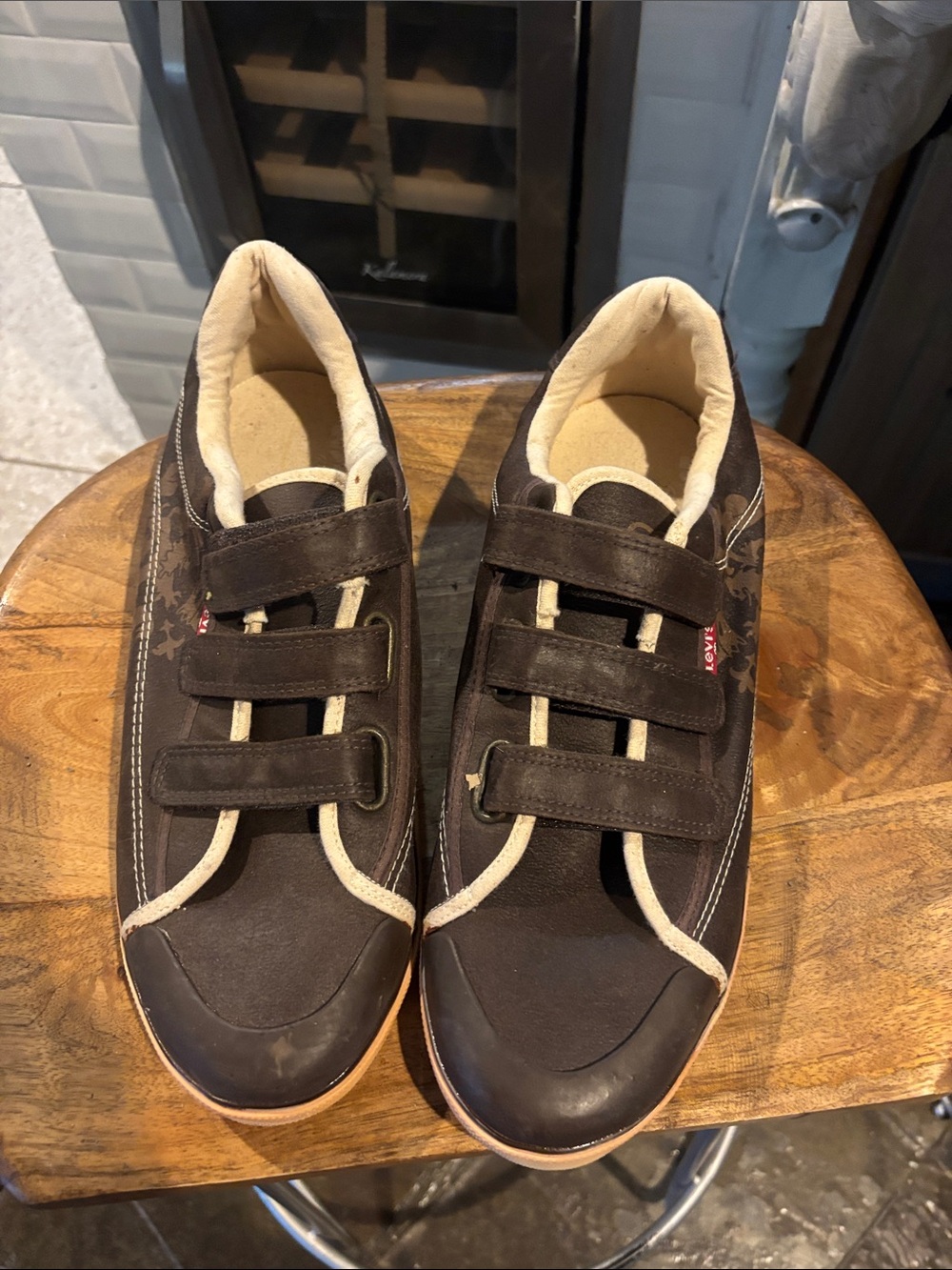 Levi's Men's Dark Brown Velcro Sneakers with Cream Trim